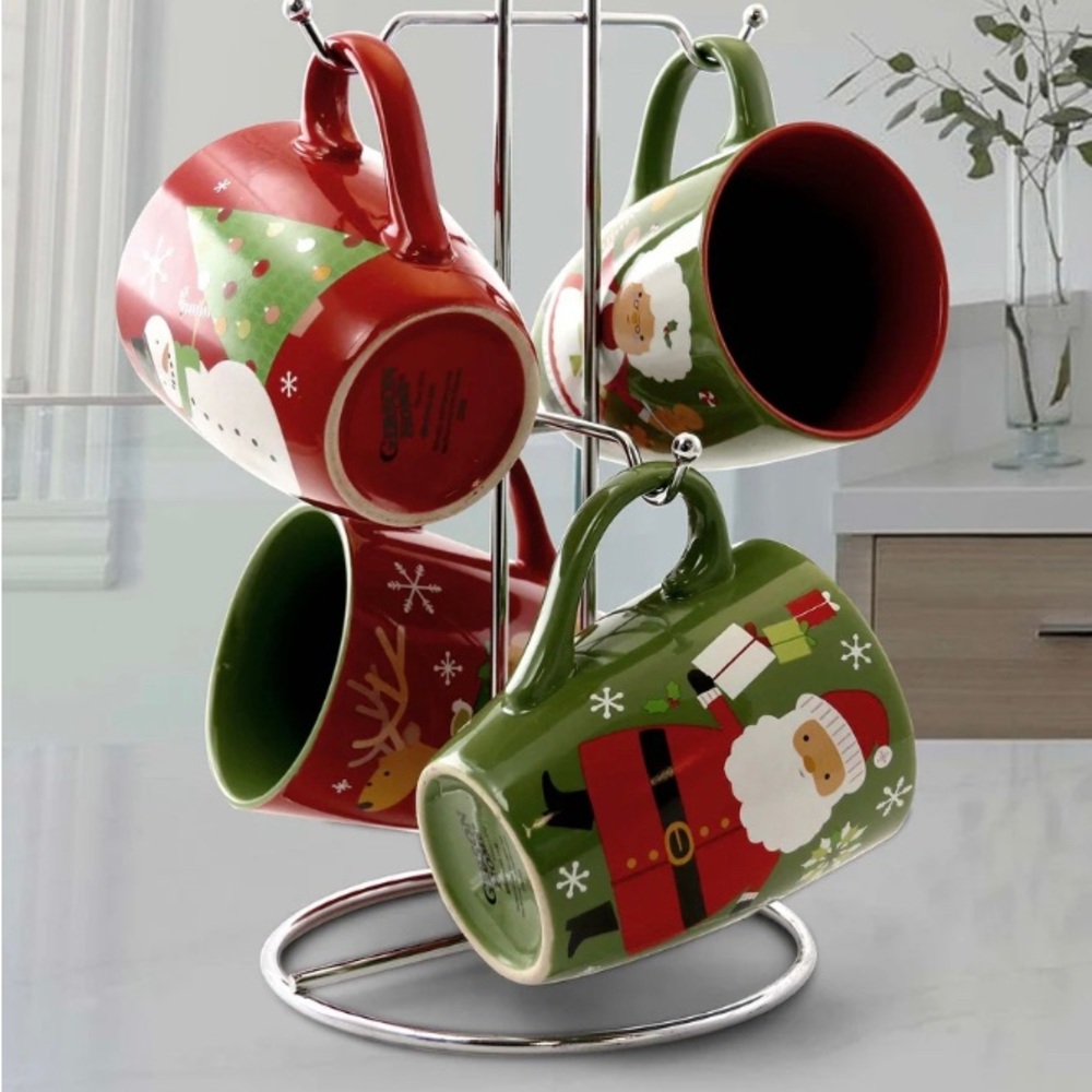 Ceramic Mug Set with Rack Christmas Gift